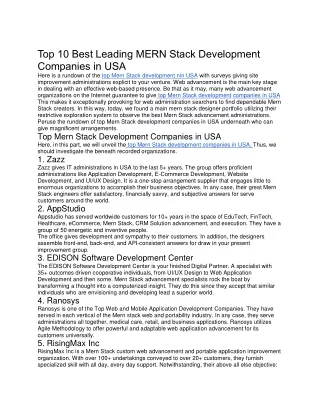 Top 10 Best Leading MERN Stack Development Companies in USA