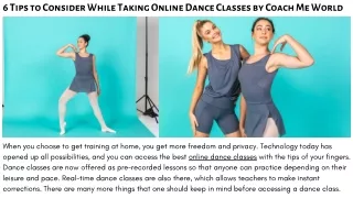 6 Tips to Consider While Taking Online Dance Classes by Coach Me World