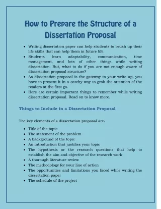 How to Prepare the Structure of a Dissertation Proposal