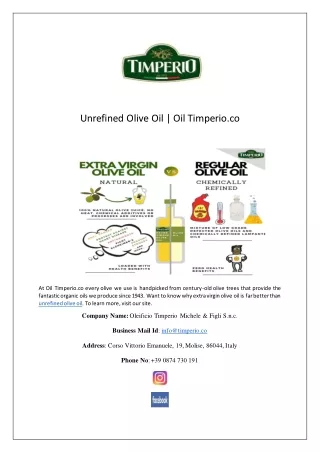Unrefined Olive Oil | Oil Timperio.co