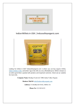 Indian Millets in USA | Indusvalleyorganic.com