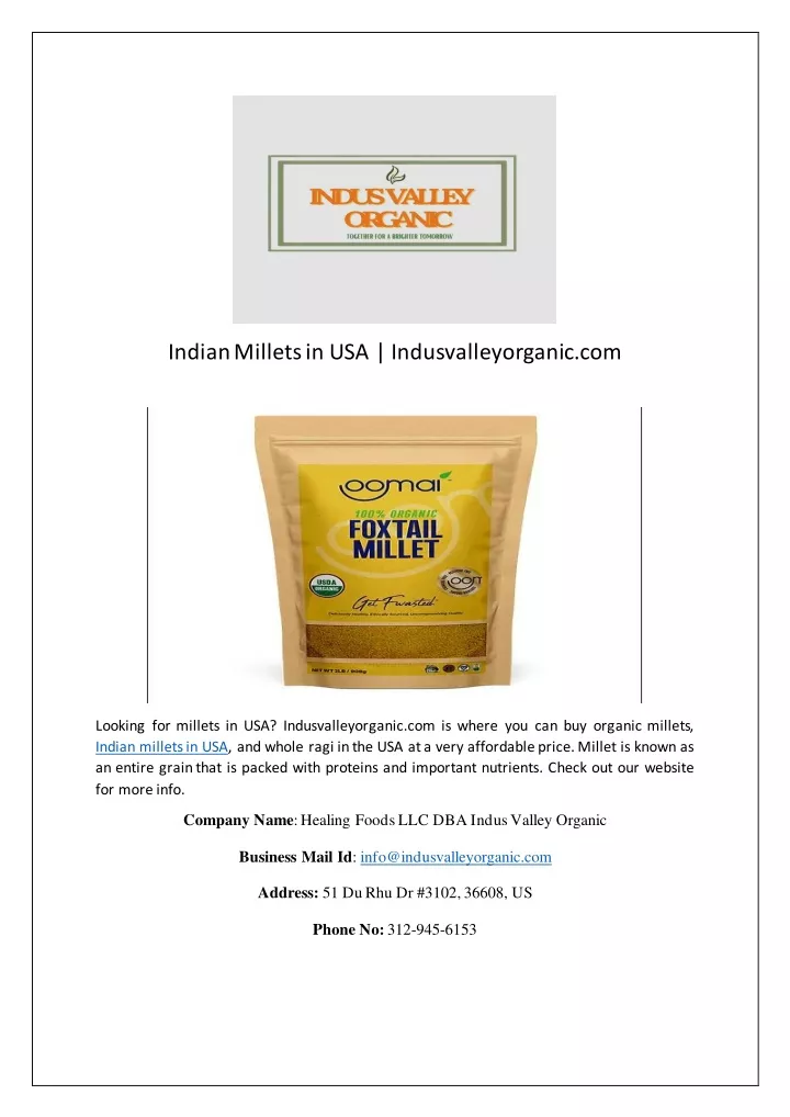 indian millets in usa indusvalleyorganic com