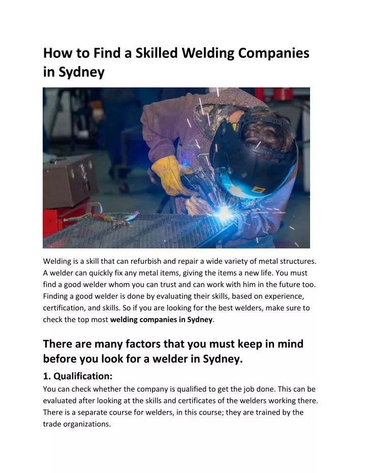 how to find a skilled welding companies in sydney