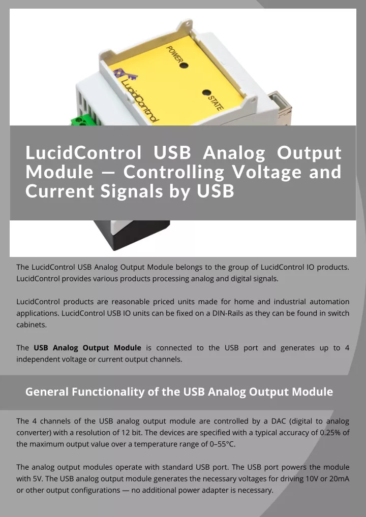 lucidcontrol usb analog output module controlling