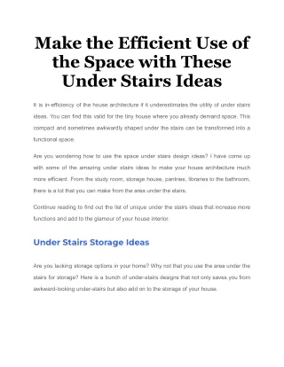 make the efficient use of the space with these
