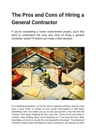 The Pros and Cons of Hiring a General Contractor