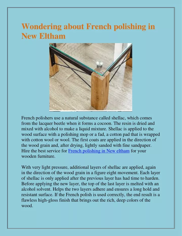 wondering about french polishing in new eltham