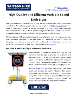 High-Quality and Efficient Variable Speed Limit Signs