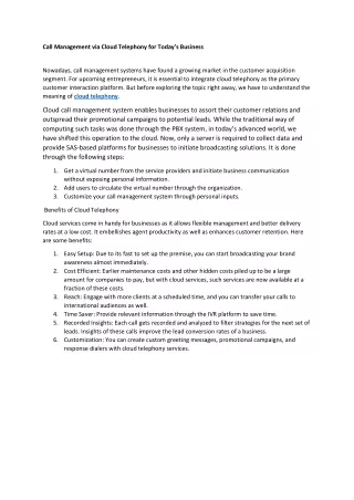call management via cloud telephony for today