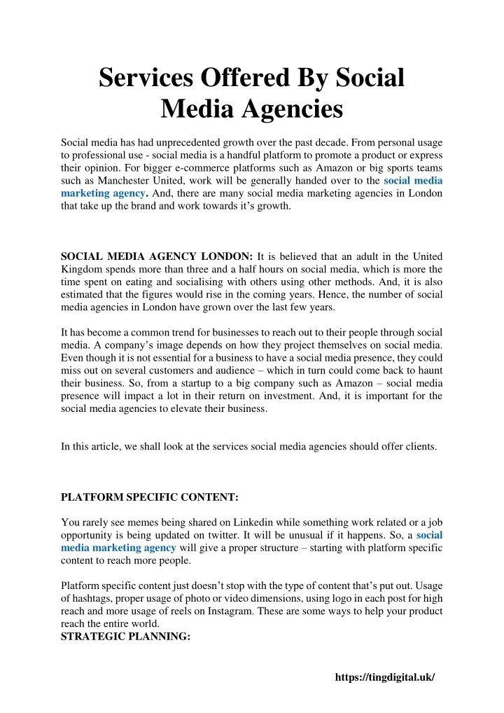 services offered by social media agencies