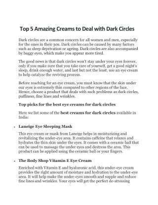 Top 5 Amazing Creams to Deal with Dark Circles