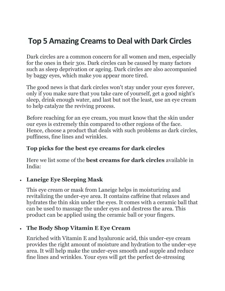 top 5 amazing creams to deal with dark circles