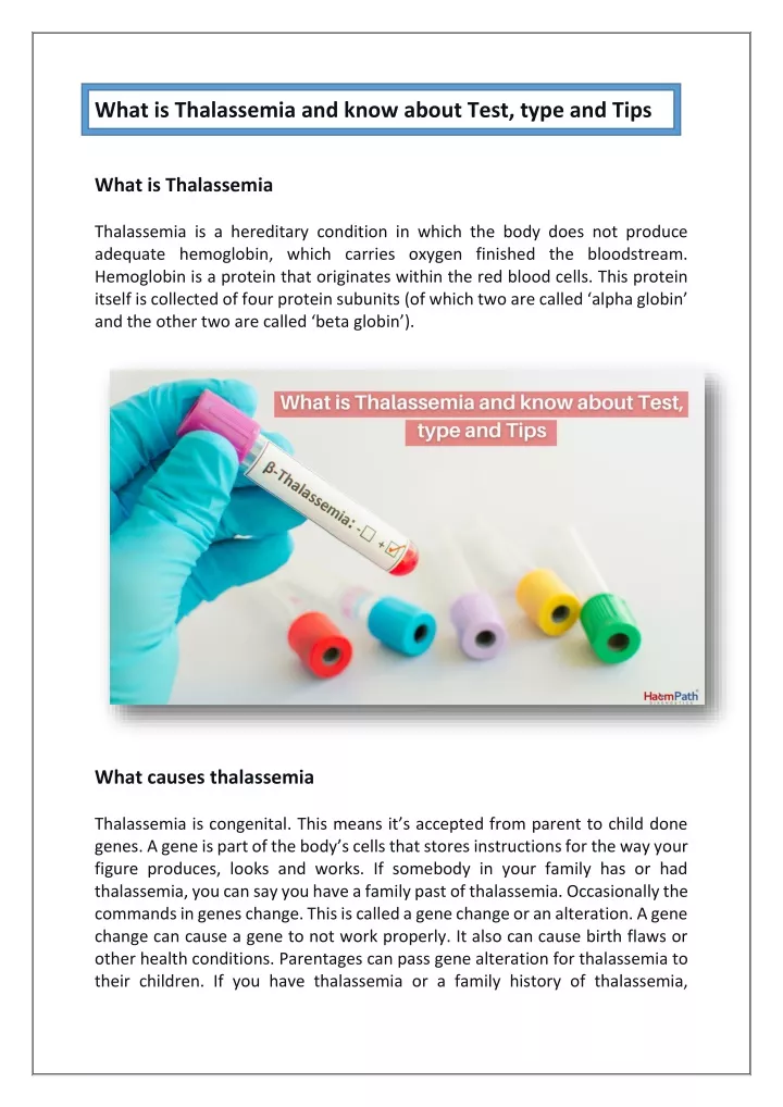 what is thalassemia and know about test type