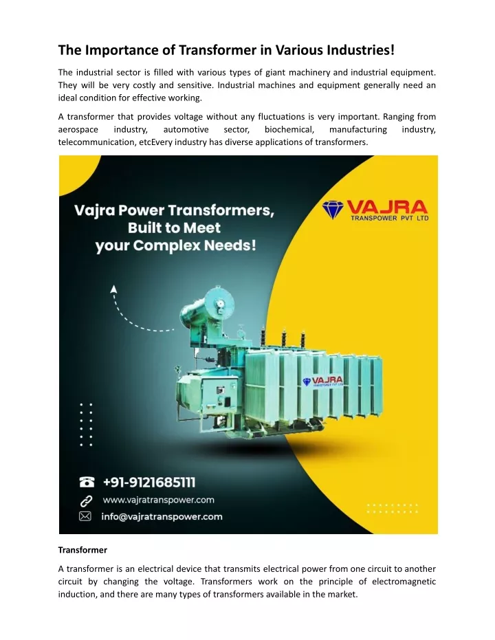 the importance of transformer in various