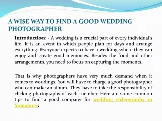 A WISE WAY TO FIND A GOOD WEDDING