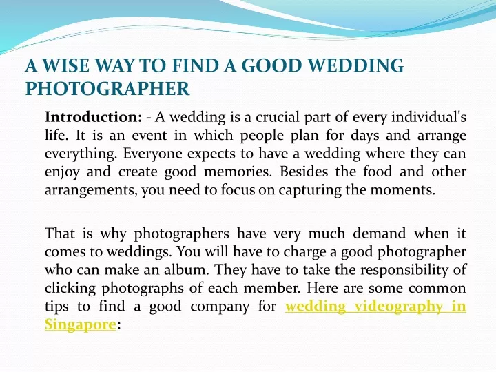 a wise way to find a good wedding photographer