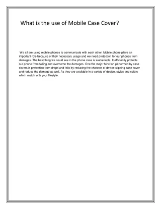 What is the use of Mobile Case Cover