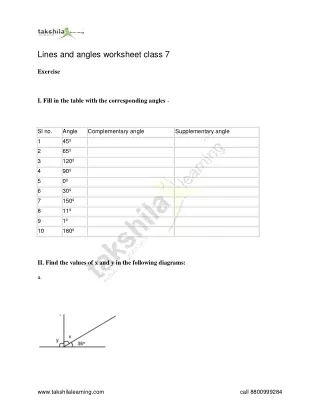 lines and angles worksheet class 7