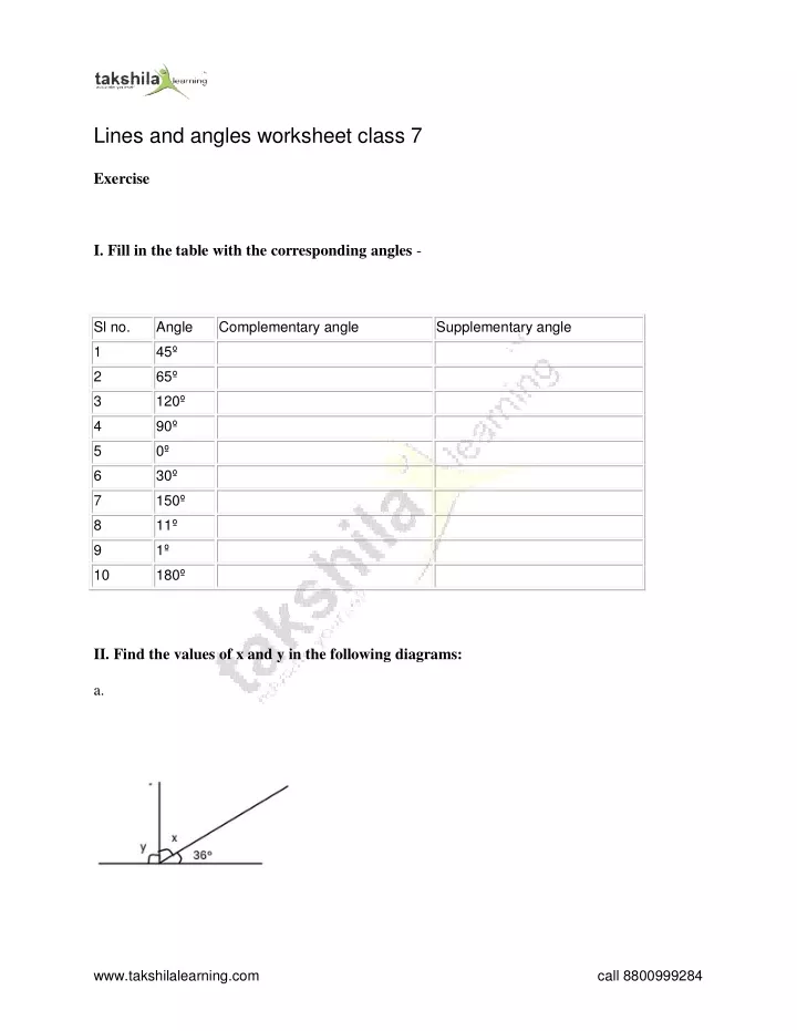 angles worksheet class 7