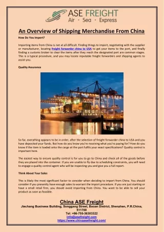 an overview of shipping merchandise from china