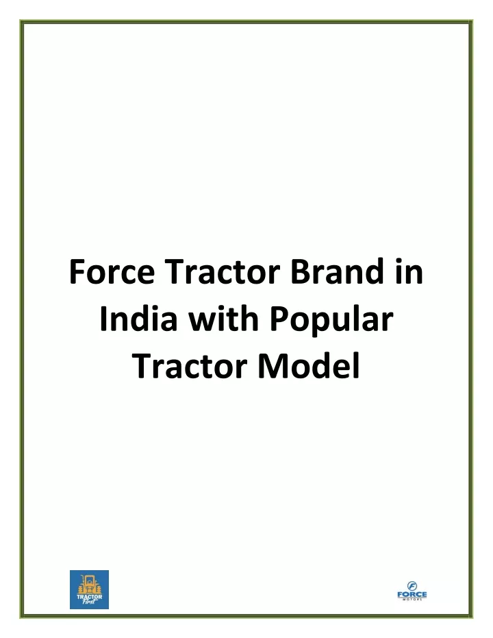 force tractor brand in india with popular tractor