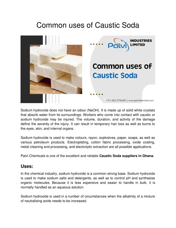 common uses of caustic soda