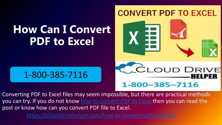 how can i convert pdf to excel 1 800 385 7116