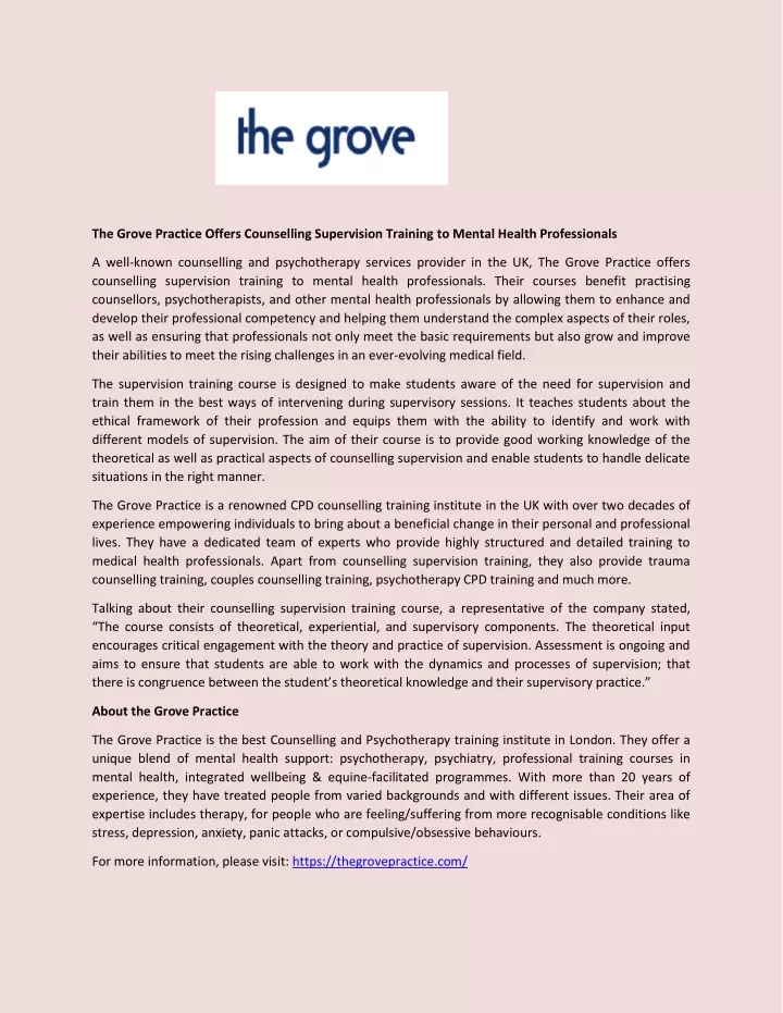 the grove practice offers counselling supervision