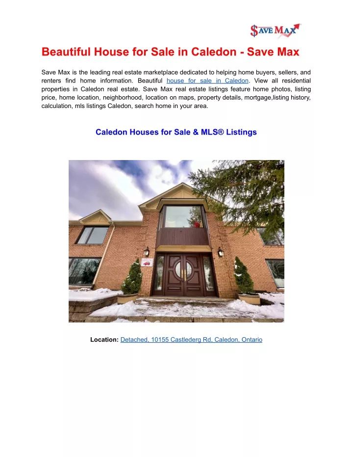 beautiful house for sale in caledon save max