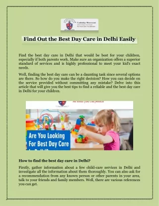 Find Out the Best Day Care in Delhi Easily