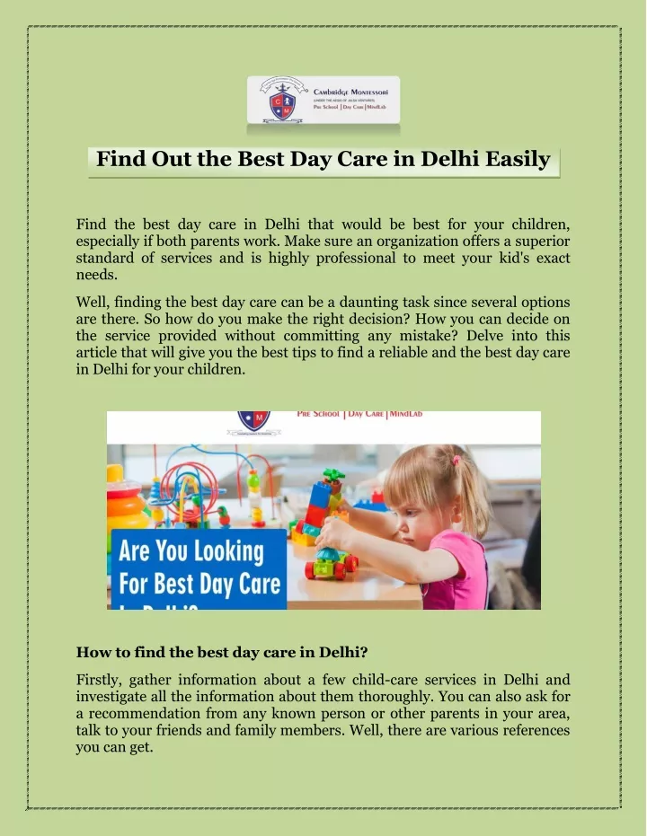 find out the best day care in delhi easily