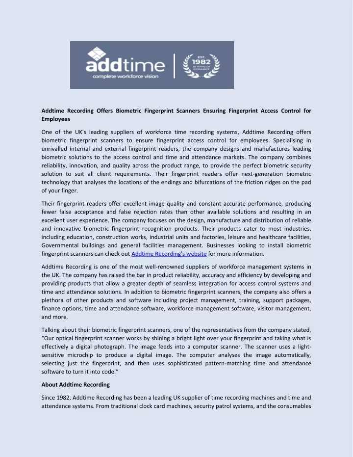 addtime recording offers biometric fingerprint