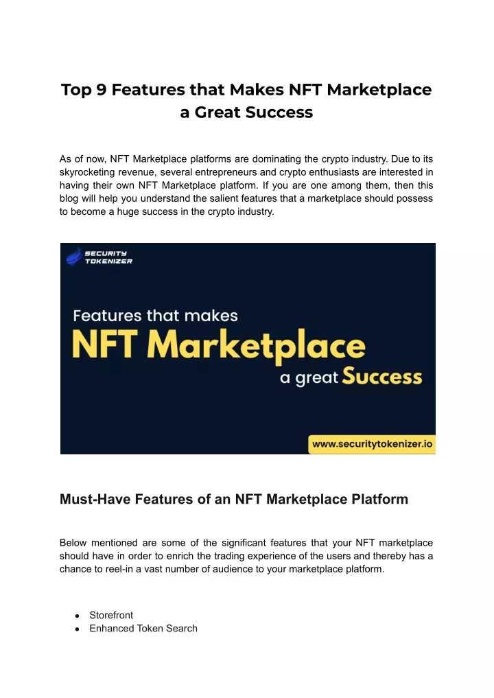 Ppt Top 9 Features That Makes Nft Marketplace A Great Success