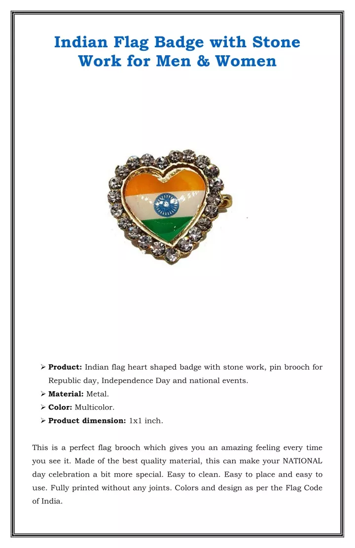 indian flag badge with stone work for men women