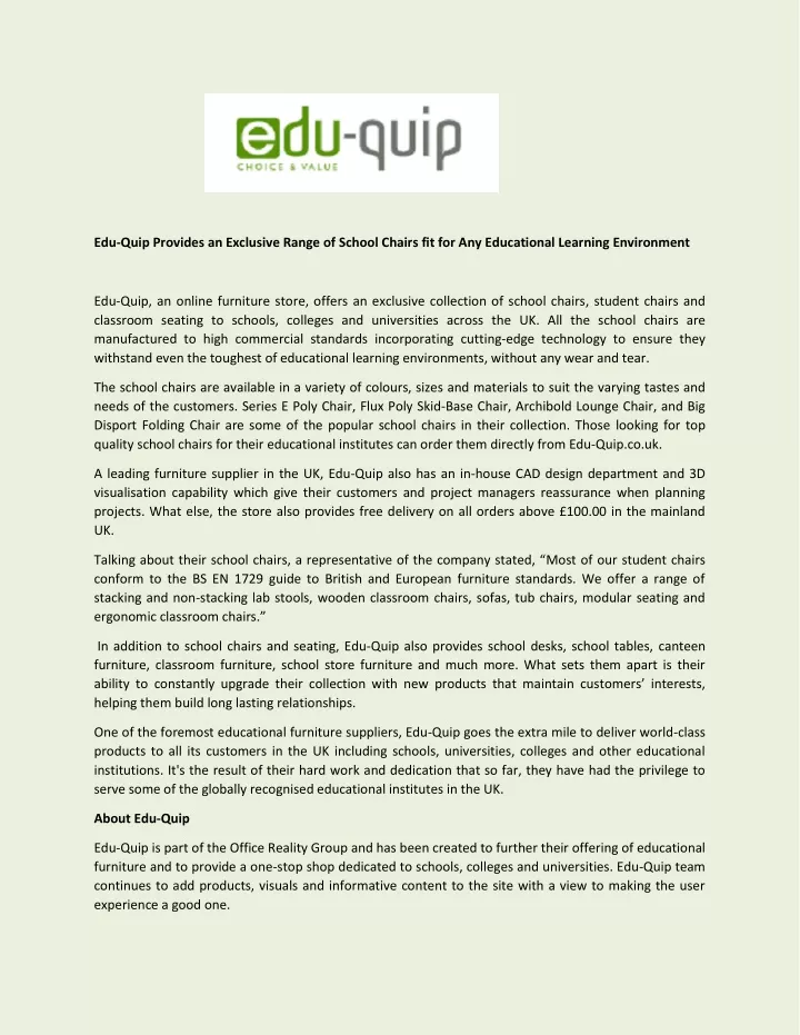 edu quip provides an exclusive range of school