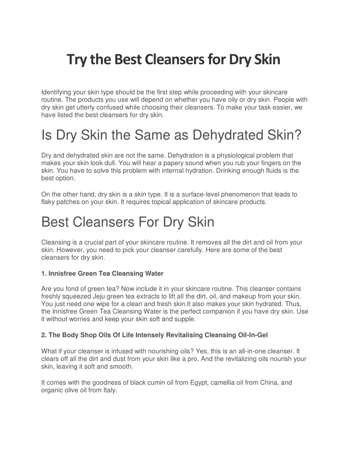 try the best cleansers for dry skin identifying