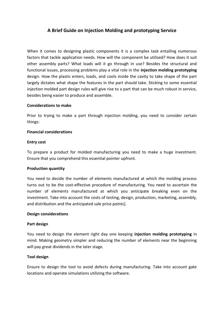 a brief guide on injection molding