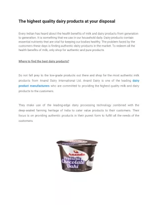 Dairy Product Manufacturers