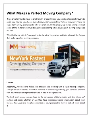 What Makes a Perfect Moving Company