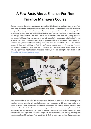 A Few Facts About Finance For Non Finance Managers Course