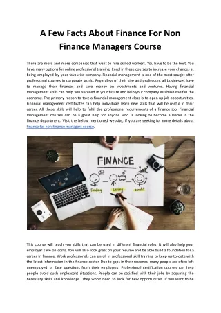 a few facts about finance for non finance