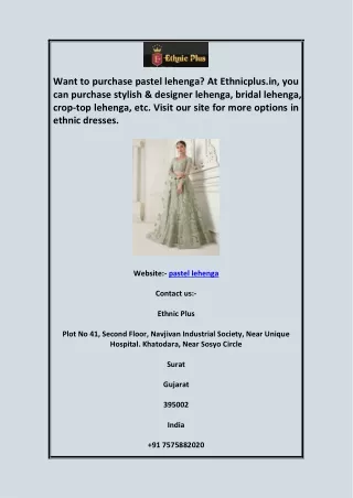 want to purchase pastel lehenga at ethnicplus