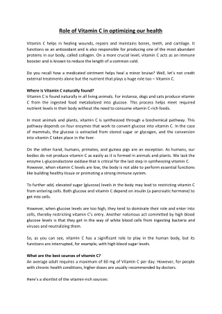 role of vitamin c in optimizing our health