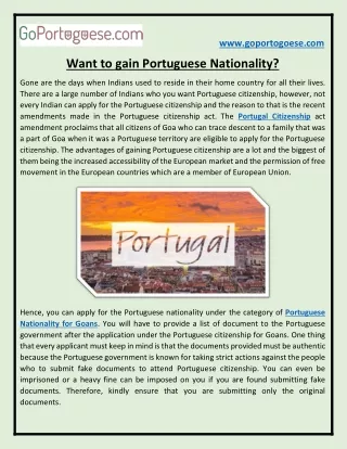 Want to gain Portuguese Nationality?