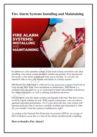 Fire Alarm Systems Installing and Maintaining