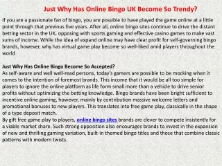 Just Why Has Online Bingo Become So Trendy?