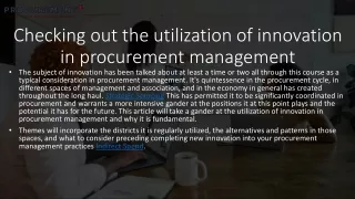 checking out the utilization of innovation in procurement management