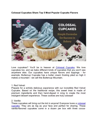 Colossal Cupcakes Share Top 5 Most Popular Cupcake Flavours