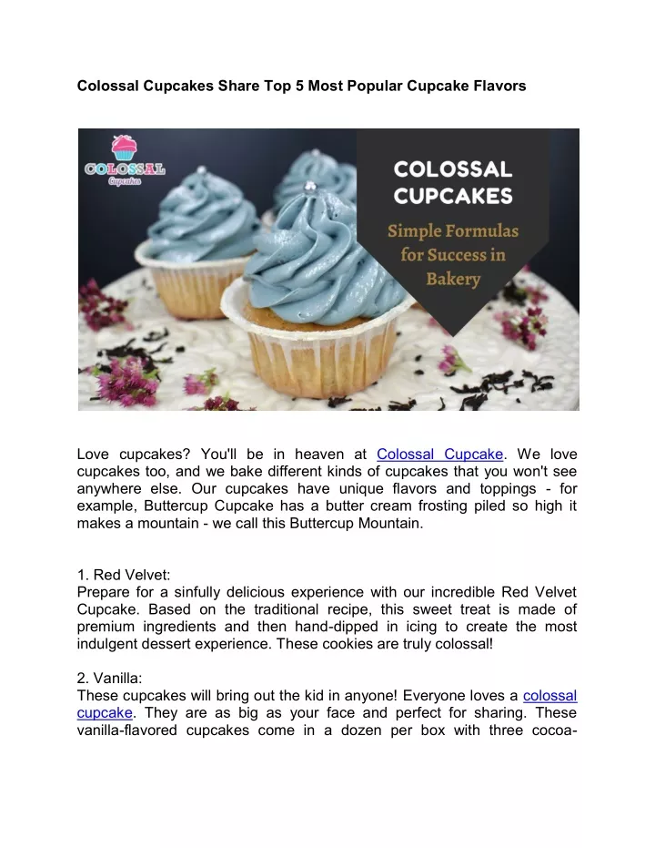 colossal cupcakes share top 5 most popular