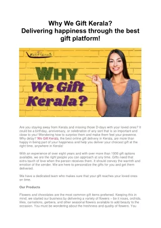 Why We Gift Kerala? Delivering happiness through the best gift platform!